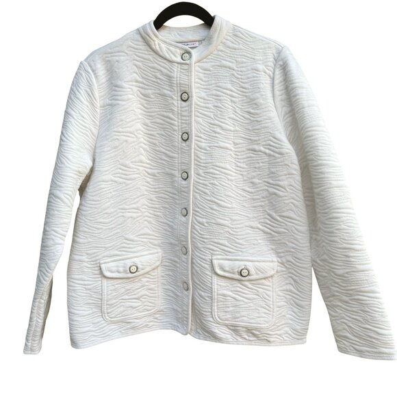Isaac Mizrahi Live! Jackets & Blazers - Isaac Mizrahi Live White Animal Texture Quilted Jacket Pockets Button-Up Front L